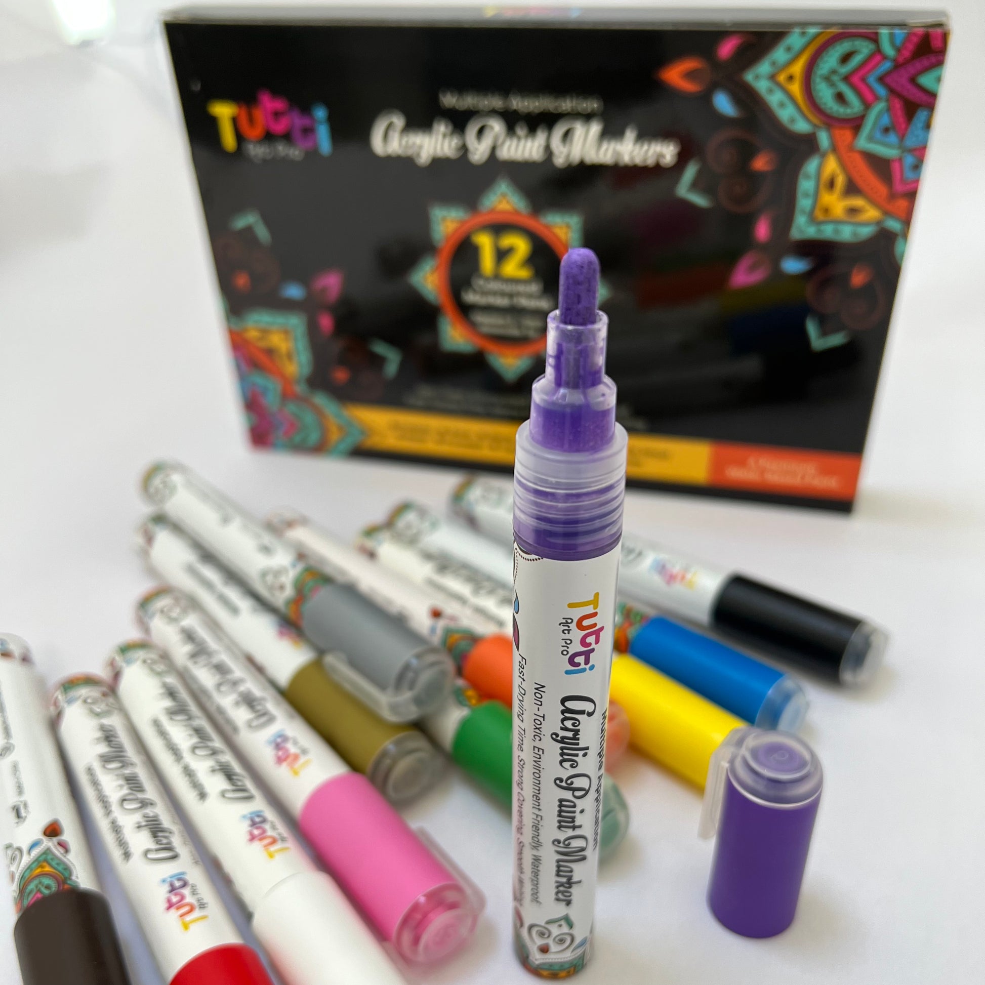 Acrylic Paint Markers Set of 12 - Premium Multi Surface Paint Pen